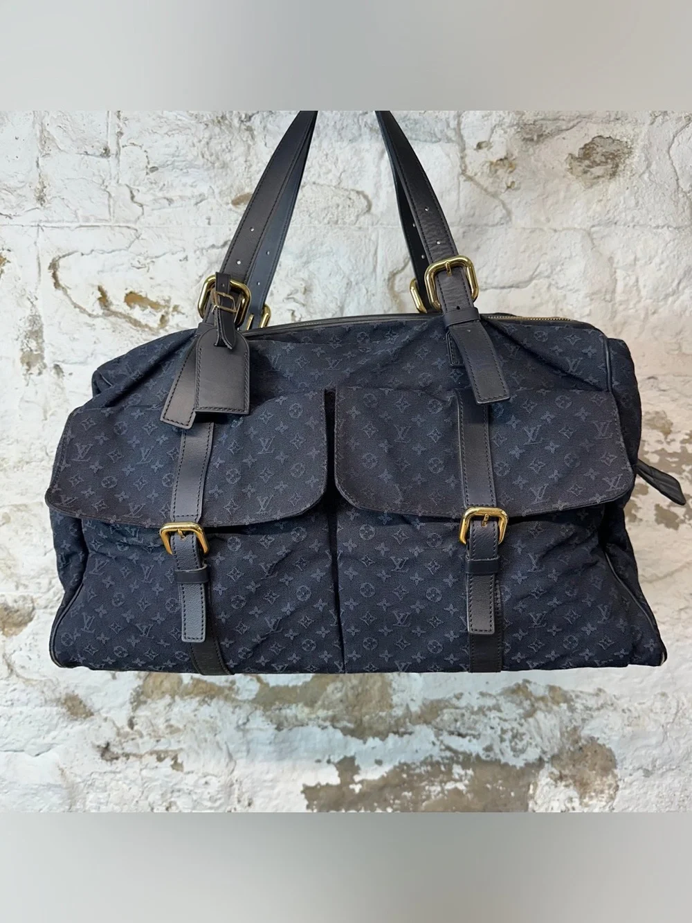 Louis Vuitton Blue Monogram Duffel Bag with Gold Hardware